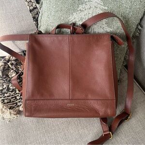 Fossil brown cognac small Elina convertible backpack